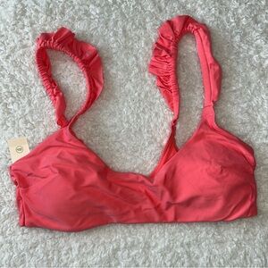 Aerie Ruffle Scoop Bikini Top Medium Pink NEW